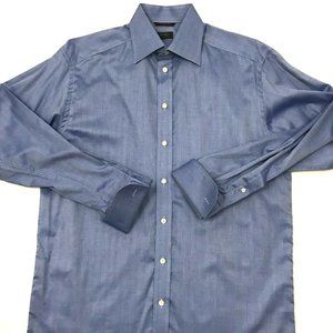 ETON Mens French Cuff Dress Shirt Shiny Blue
